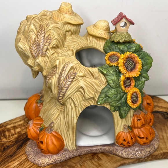 Scarecrow Family PartyLite Vintage Candle Holder Pumpkins Halloween Fall -EUC - Picture 4 of 16